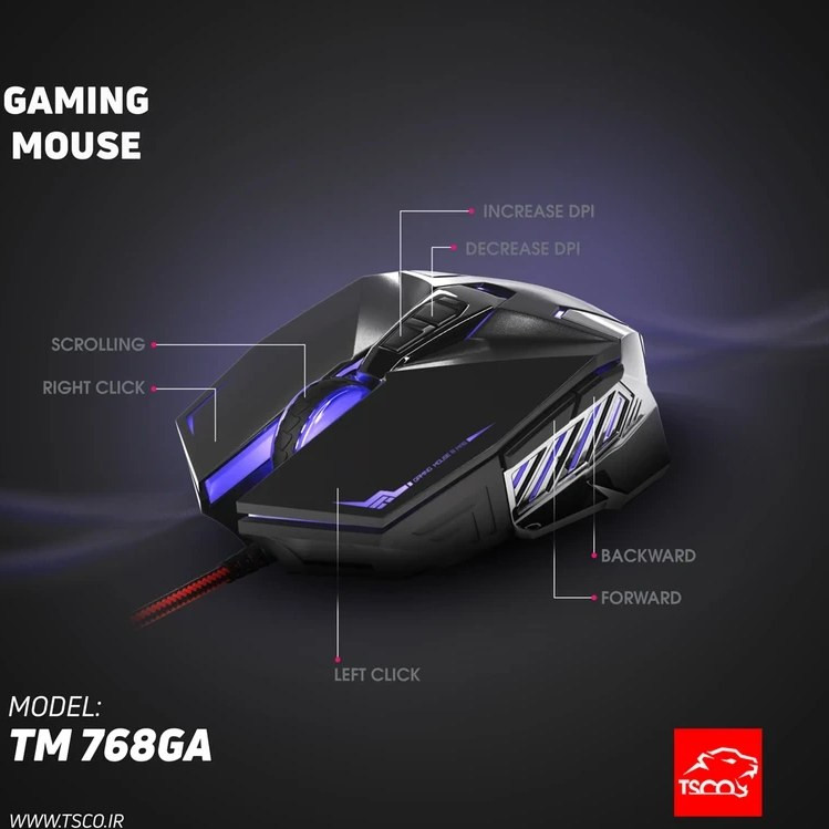 ماوس گیمینگ تسکو مدل TM768GA با سیم